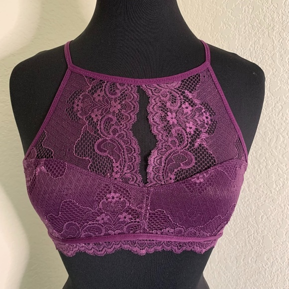 Anemone Other - Anemone Dark Purple Lace Halter Keyhole Front/Back Sexy Bralette Size M/L (941)